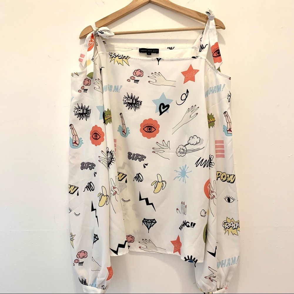 Front Row Shop Long Sleeve Open Shoulder Tie Top Size L Creme